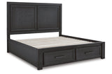 Foyland Black/Brown California King Panel Storage Bed