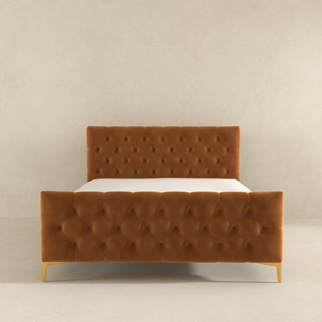 Bailey Cognac Velvet Queen Bed by Ashcroft Imports at Eve Furniture