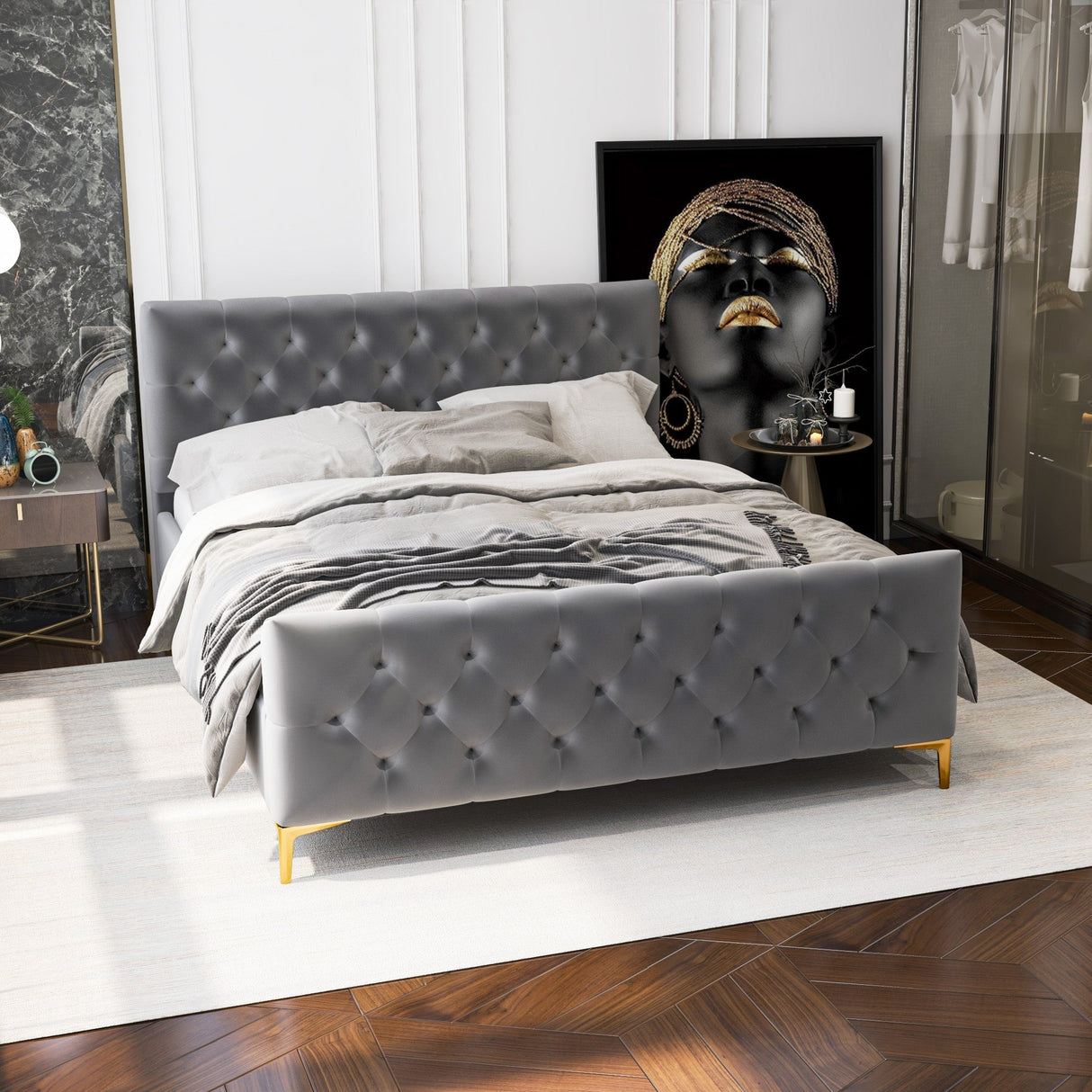 Bailey Dark Grey Velvet King Bed by Ashcroft Imports at Eve Furniture