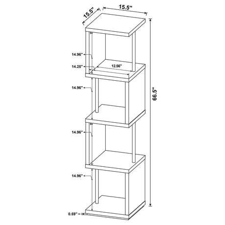 Baxter White/Chrome 4-Shelf Bookcase by Coaster at Eve Furniture
