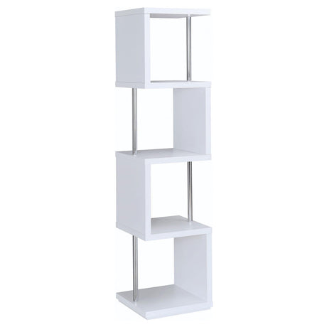 Baxter White/Chrome 4-Shelf Bookcase by Coaster at Eve Furniture