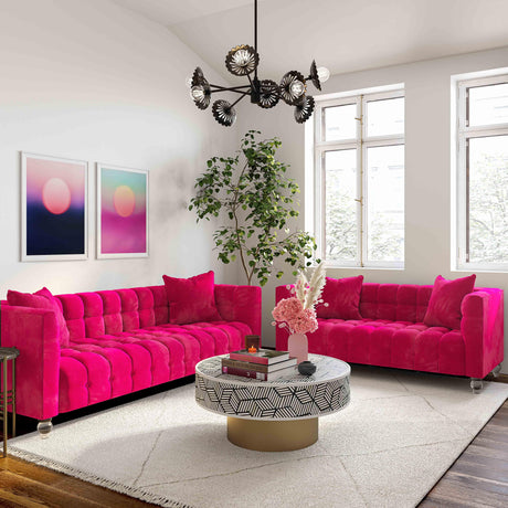 Bea Hot Pink Velvet Loveseat by TOV Furniture at Eve Furniture