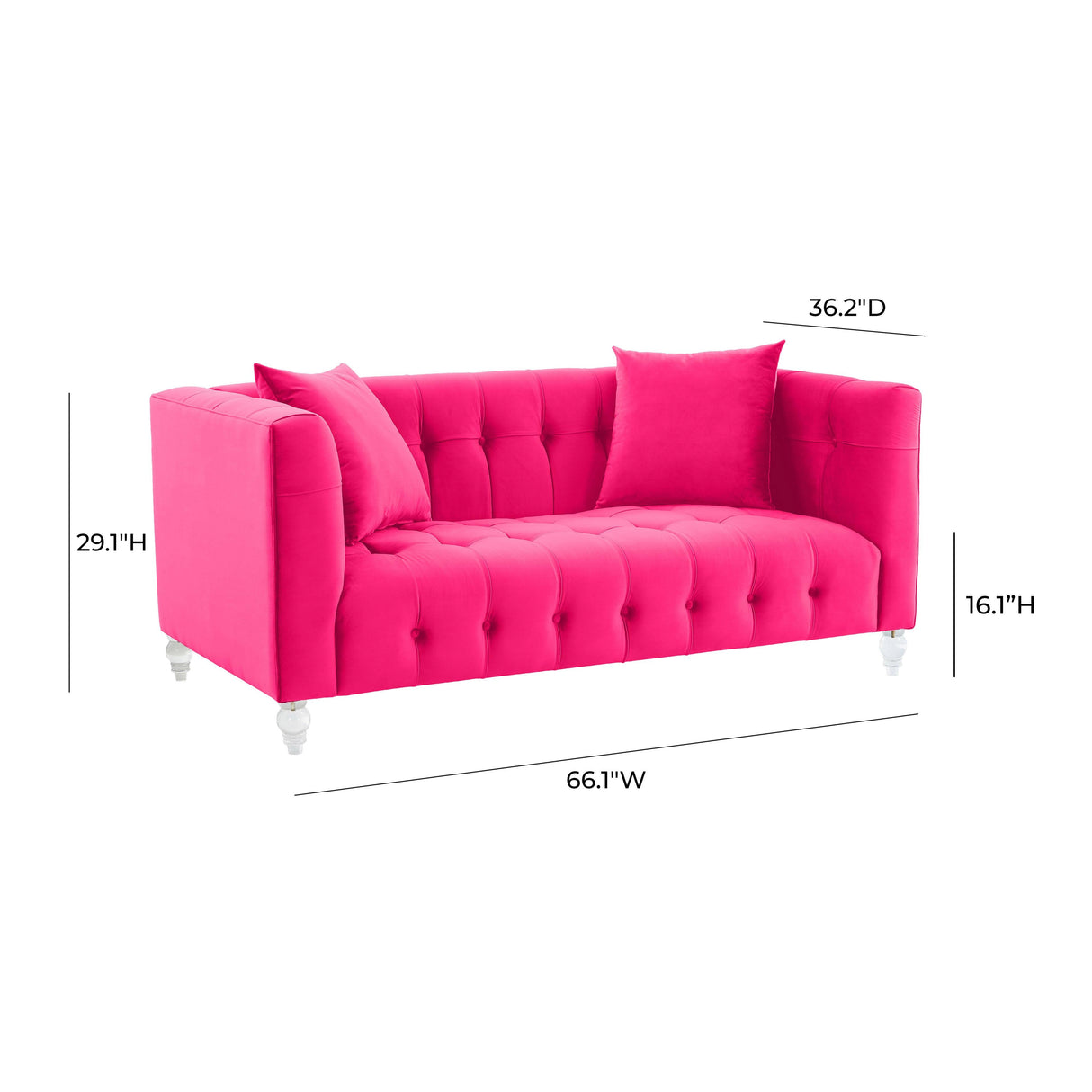 Bea Hot Pink Velvet Loveseat by TOV Furniture at Eve Furniture