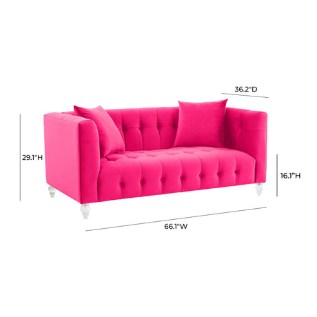 Bea Hot Pink Velvet Loveseat by TOV Furniture at Eve Furniture