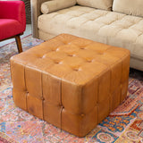 Benjiro Square Tan Leather Ottoman by Ashcroft Imports at Eve Furniture