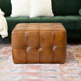 Benjiro Square Tan Leather Ottoman by Ashcroft Imports at Eve Furniture