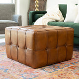 Benjiro Square Tan Leather Ottoman by Ashcroft Imports at Eve Furniture