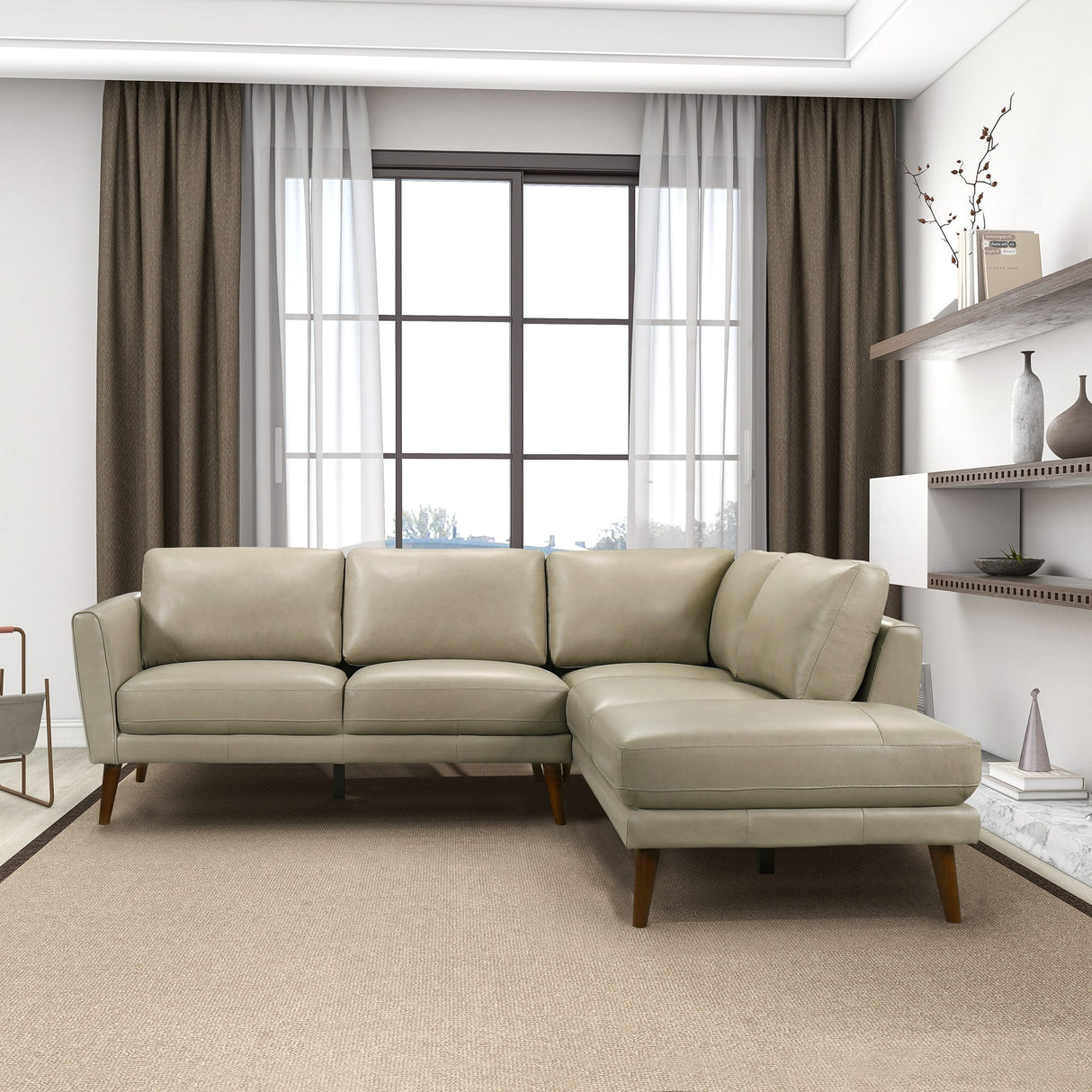 Benson Beige Leather Sectional Sofa Right Facing Chaise by Ashcroft Imports at Eve Furniture