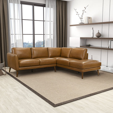 Benson Tan Leather Sectional Sofa Right Facing Chaise by Ashcroft Imports at Eve Furniture