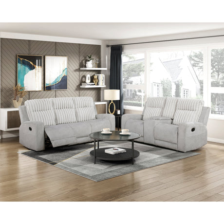 Benton Light Gray Double Reclining Love Seat by Homelegance at Eve Furniture