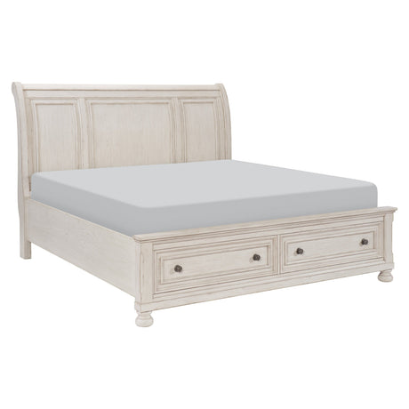 Bethel Wire Brushed White Sleigh Storage Platform Bedroom Set by Homelegance at Eve Furniture
