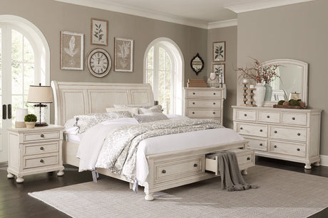 Bethel Wire Brushed White Sleigh Storage Platform Bedroom Set by Homelegance at Eve Furniture