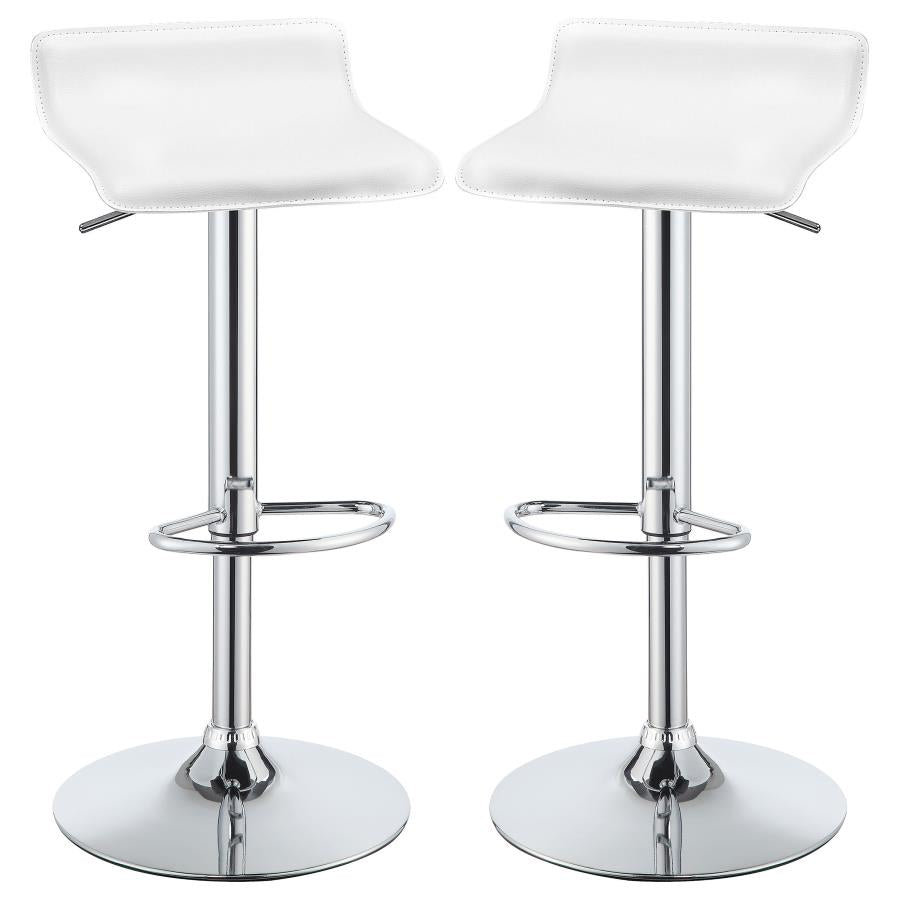 Bidwell White/Chrome 29" Upholstered Backless Adjustable Bar Stools, Set of 2 by Coaster at Eve Furniture