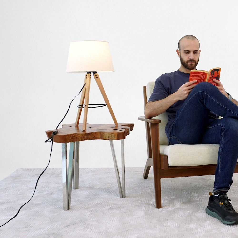 Birch Three Legged Wooden Bar Table Lamp - Natural - Black by Ashcroft Imports at Eve Furniture