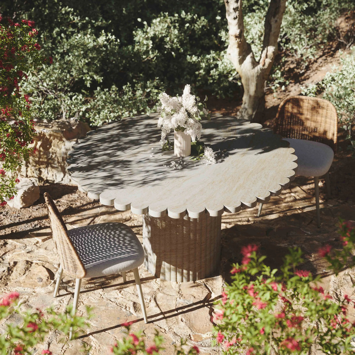 Blossom Washed Travertine Finish Indoor / Outdoor 54" Round Dining Table by TOV Furniture at Eve Furniture