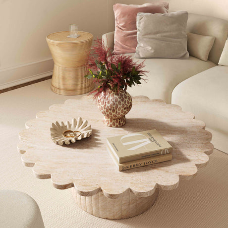 Blossom Washed Travertine Finish Indoor/Outdoor Coffee Table by TOV Furniture at Eve Furniture