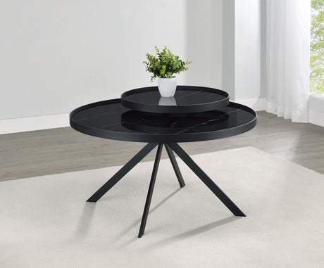 Briggs Black Round Marble Printed Glass Top Coffee Table by Coaster at Eve Furniture