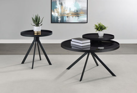 Briggs Black Round Marble Printed Glass Top Coffee Table by Coaster at Eve Furniture