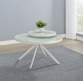Briggs White Round Marble Printed Glass Top Coffee Table by Coaster at Eve Furniture