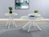 Briggs White Round Marble Printed Glass Top End Side Table by Coaster at Eve Furniture