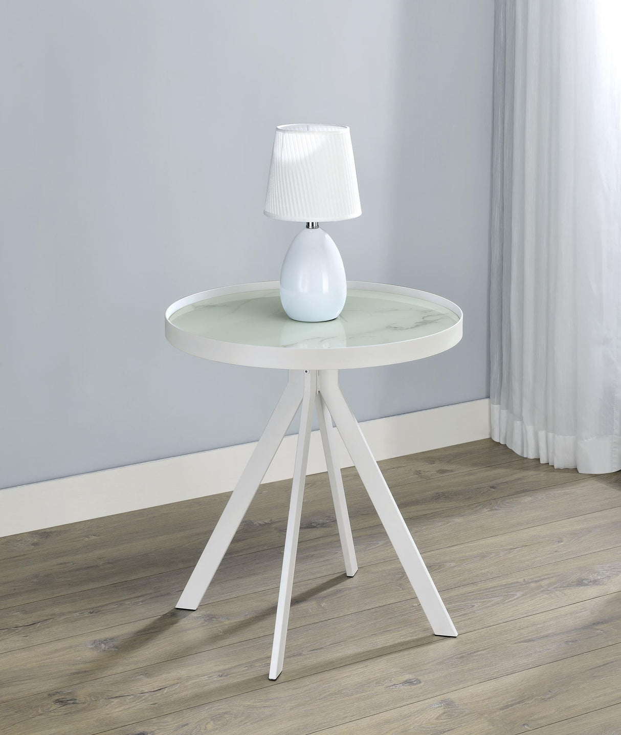 Briggs White Round Marble Printed Glass Top End Side Table by Coaster at Eve Furniture