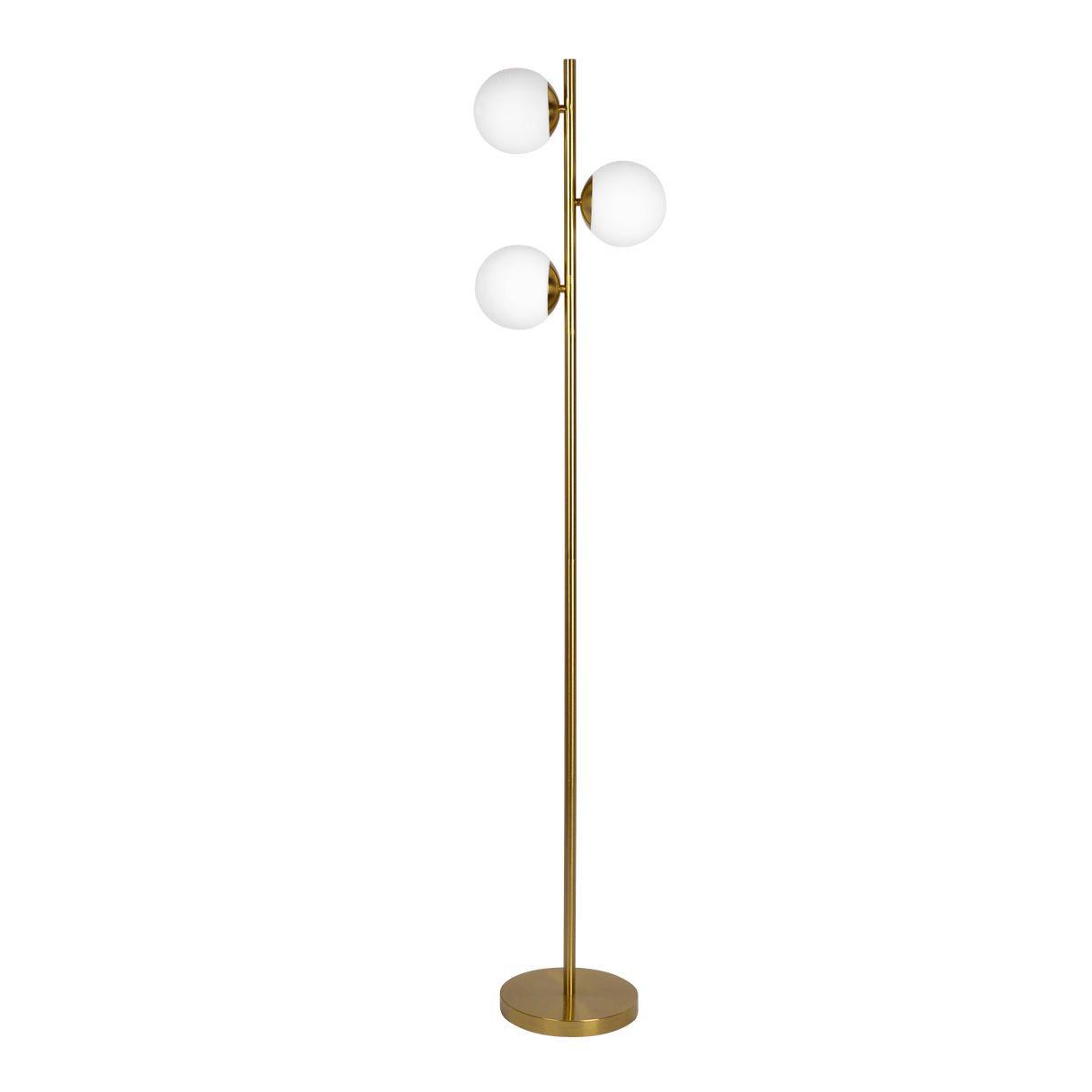 Brilliance Modern Gold Brush Floor Lamp, Opal Glass Shades and Round Metal Base by Ashcroft Imports at Eve Furniture