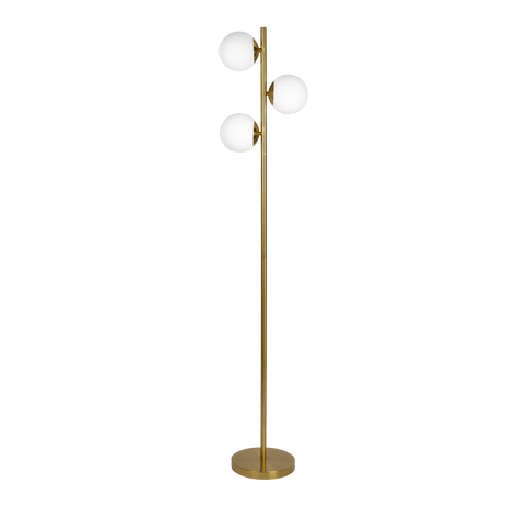 Brilliance Modern Gold Brush Floor Lamp, Opal Glass Shades and Round Metal Base by Ashcroft Imports at Eve Furniture