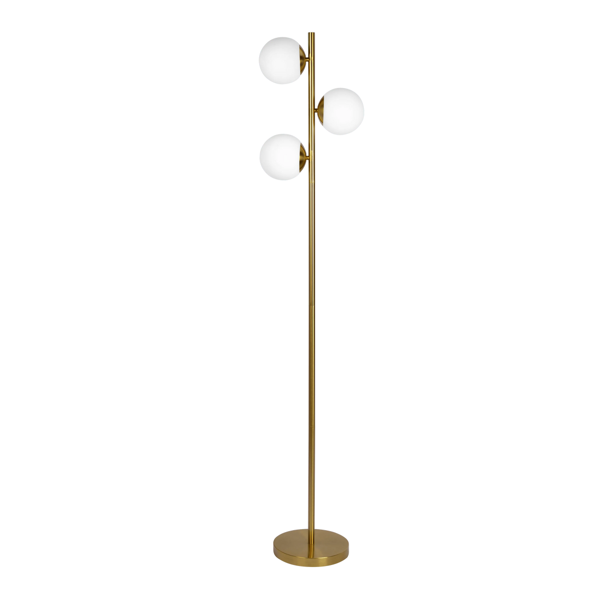 Brilliance Modern Gold Brush Floor Lamp, Opal Glass Shades and Round Metal Base by Ashcroft Furniture at Eve Furniture