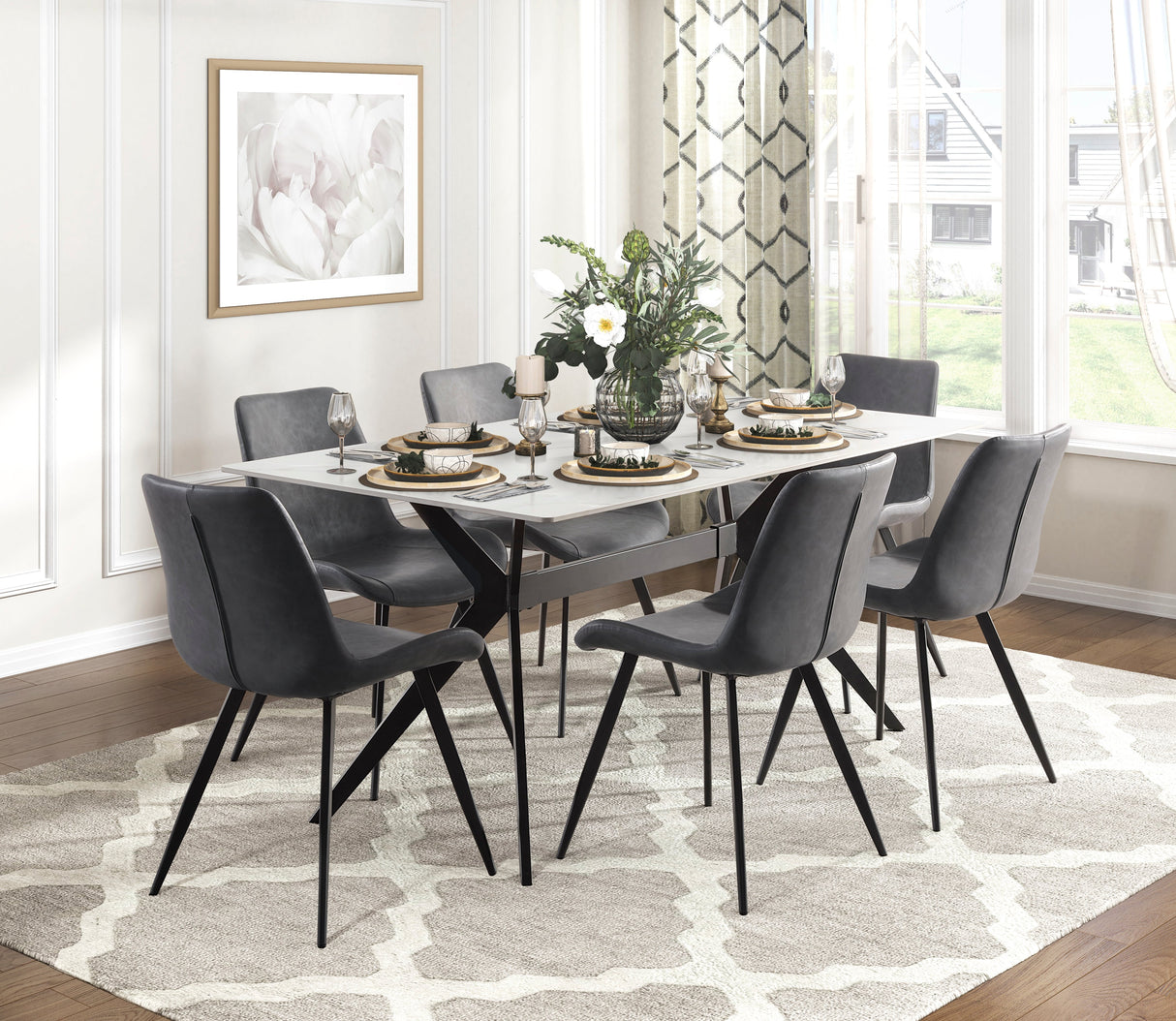 Brixley Black/Gray Faux Marble-Top Dining Set by Homelegance at Eve Furniture