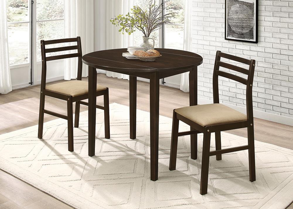 Bucknell Cappuccino/Tan 3-Piece Dining Set with Drop Leaf by Coaster at Eve Furniture