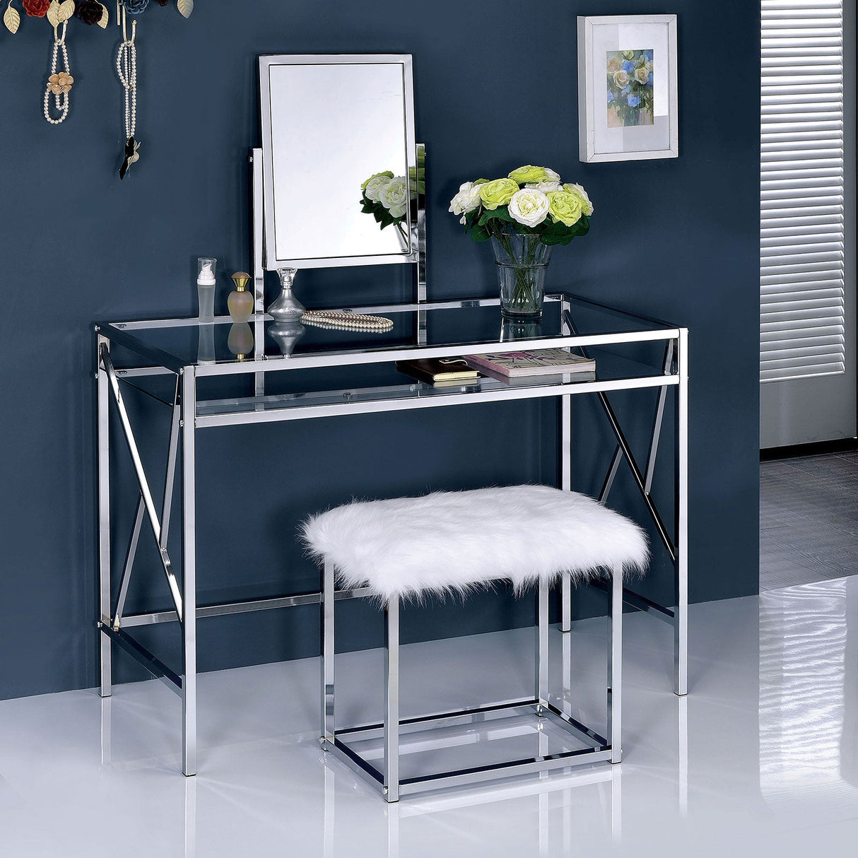 Lismore Chrome Vanity w/ Stool