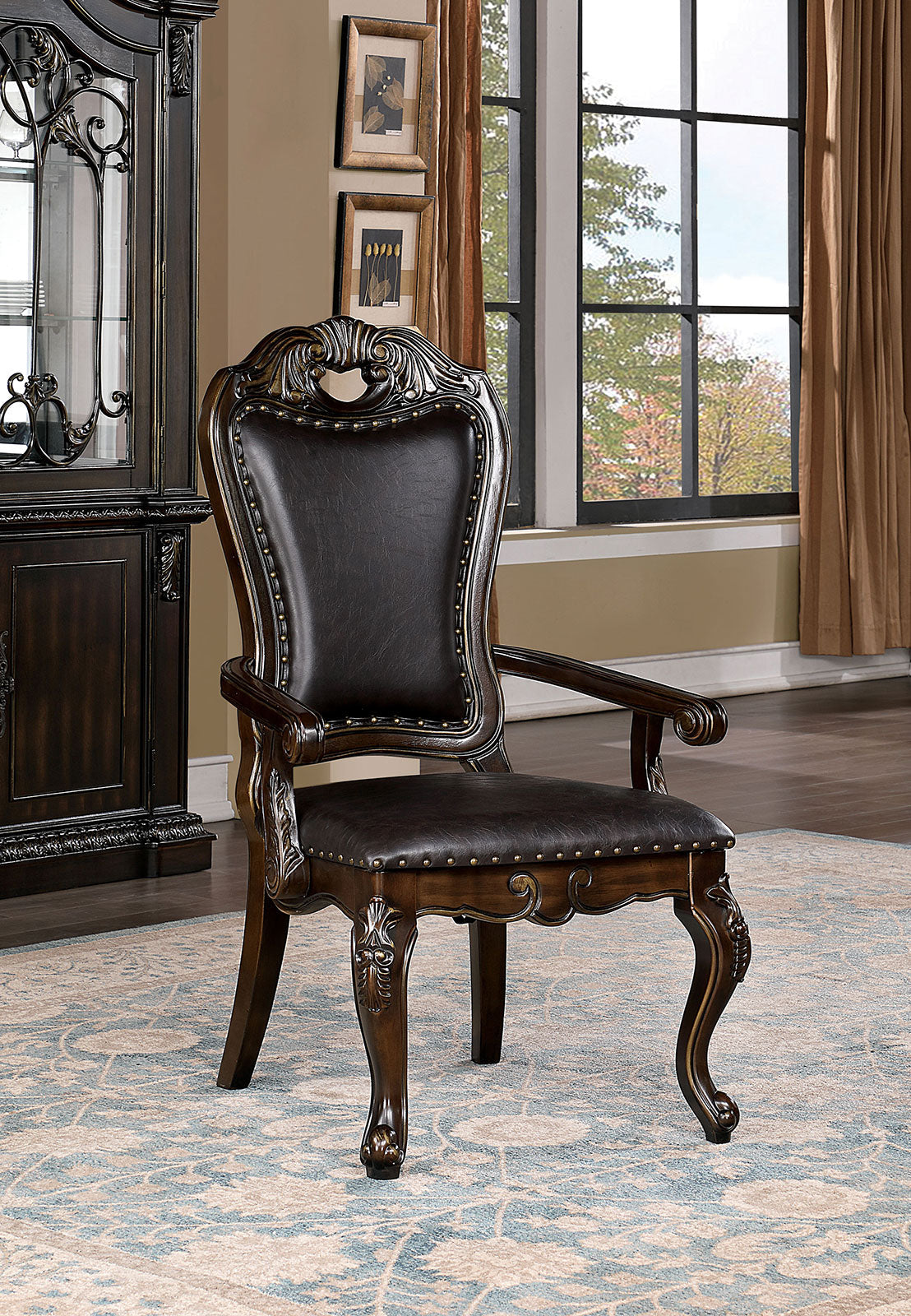 Lombardy Walnut/Dark Brown Arm Chair, Set of 2 by Furniture of America at Eve Furniture