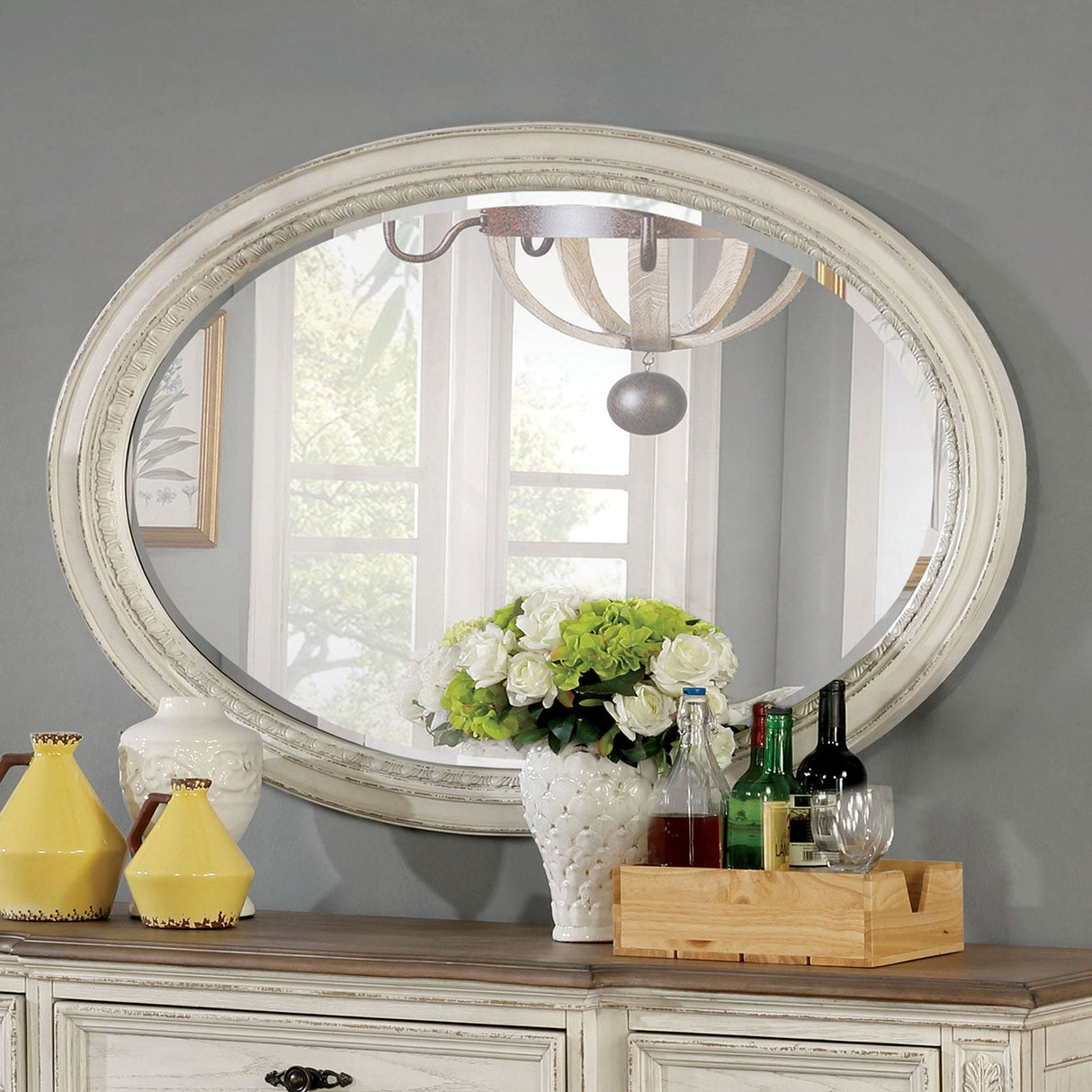 Arcadia Antique White Oval Mirror