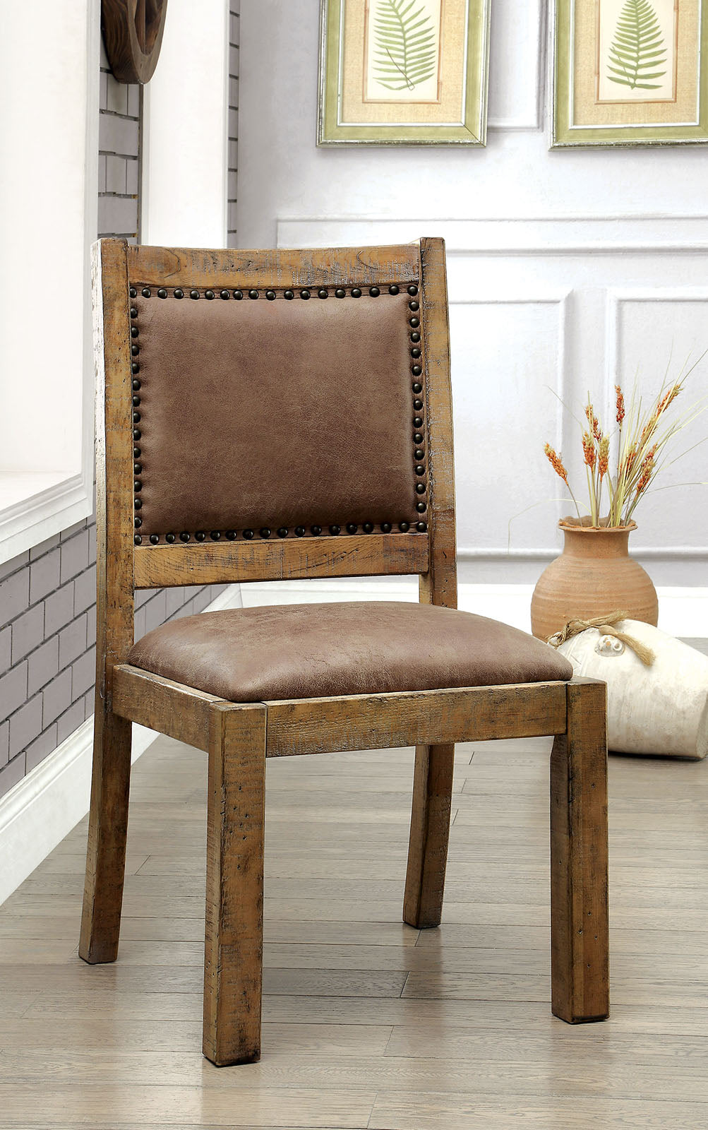 Gianna Rustic Oak/Brown Side Chair, Set of 2