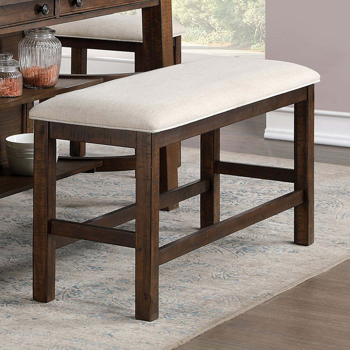 Fredonia Rustic Oak/Beige Counter Ht. Bench