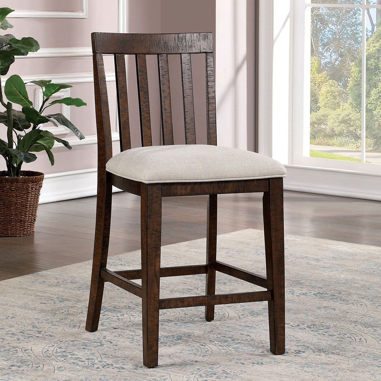 Fredonia Rustic Oak/Beige Counter Ht. Chair, Set of 2