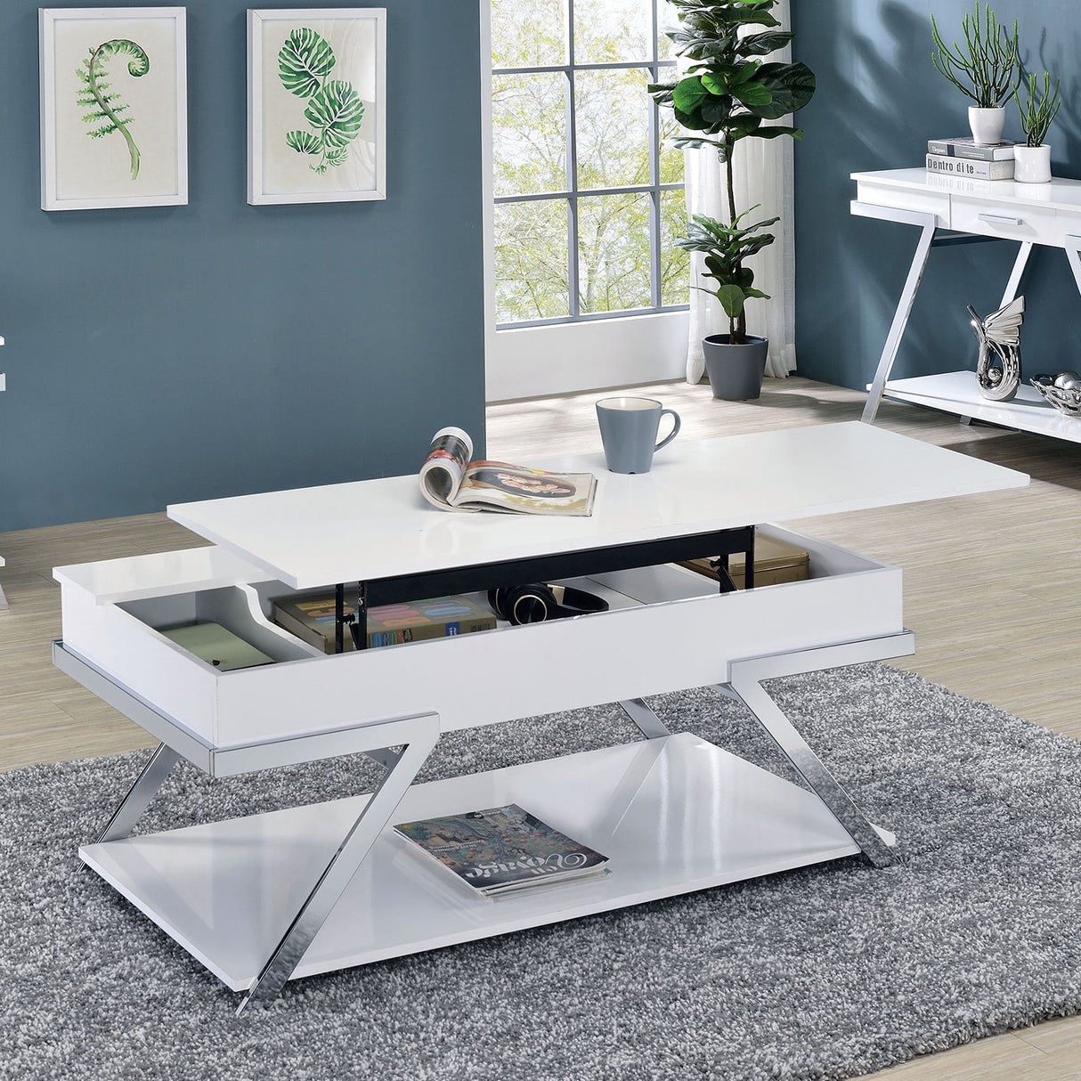 Titus White/Chrome Coffee Table