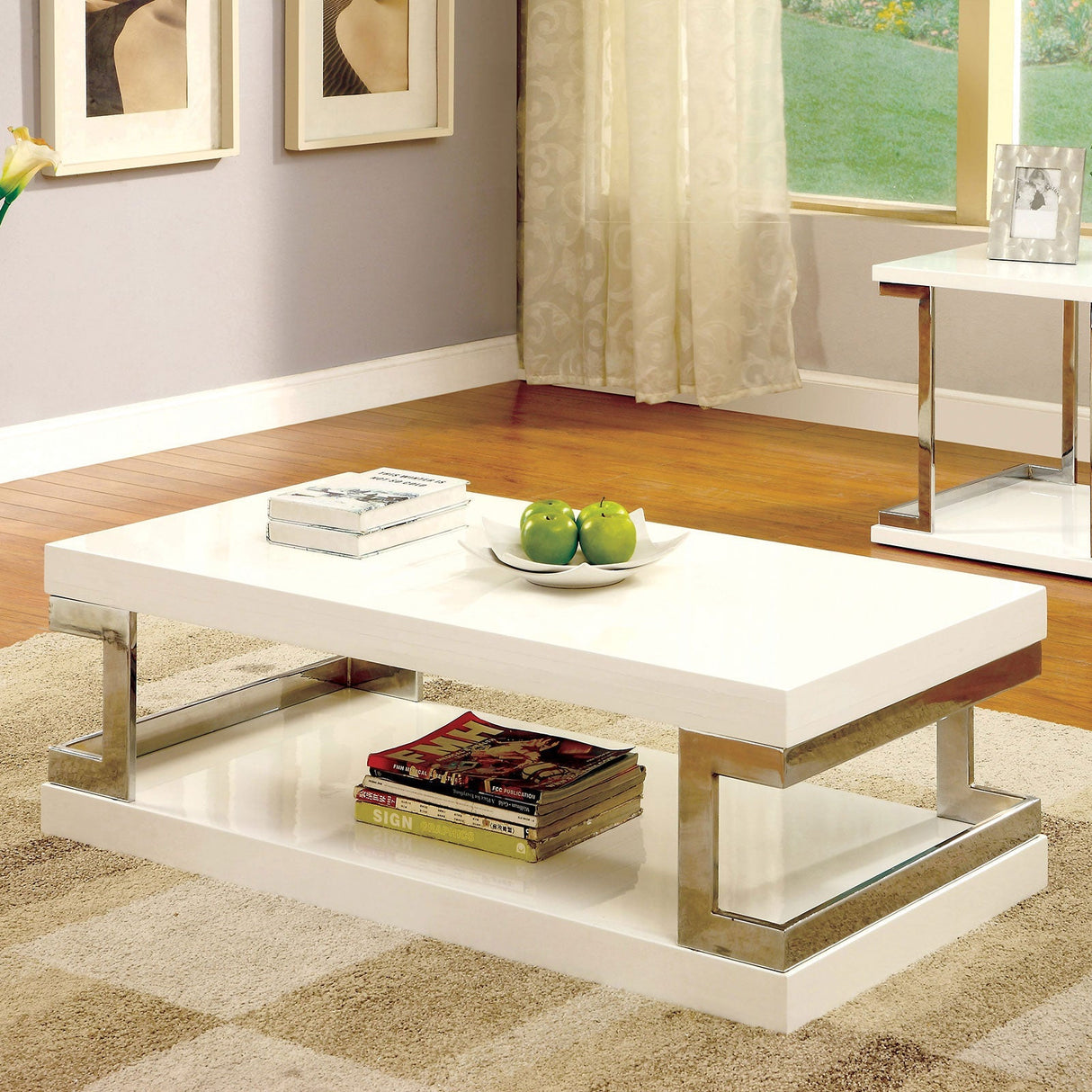 Meda White/Chrome Coffee Table