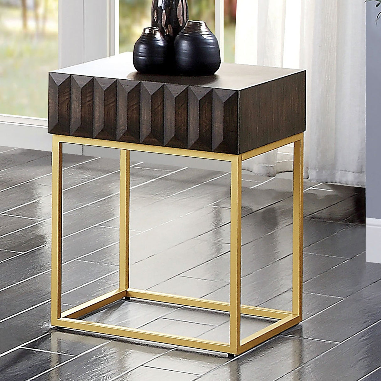 Augsburg Walnut/Gold Side Table