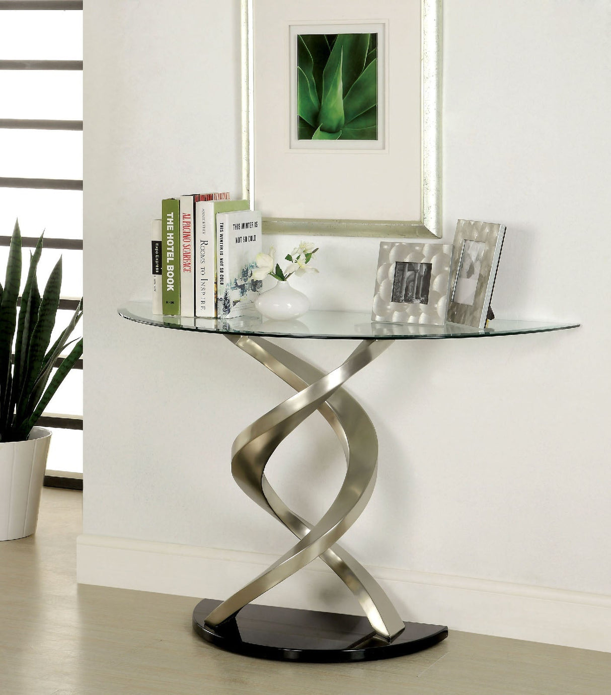 Nova Satin Plated/Black Sofa Table