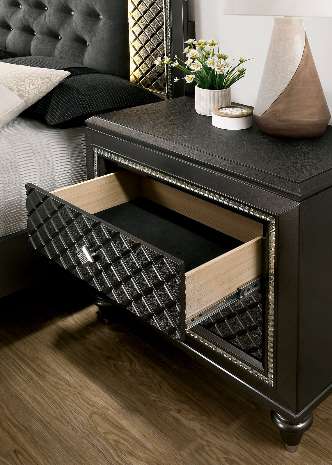 Demetria Metallic Gray Night Stand