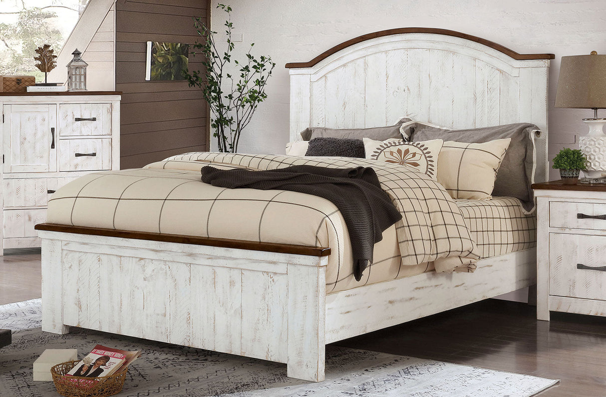 Alyson Distressed White/Walnut King Bed