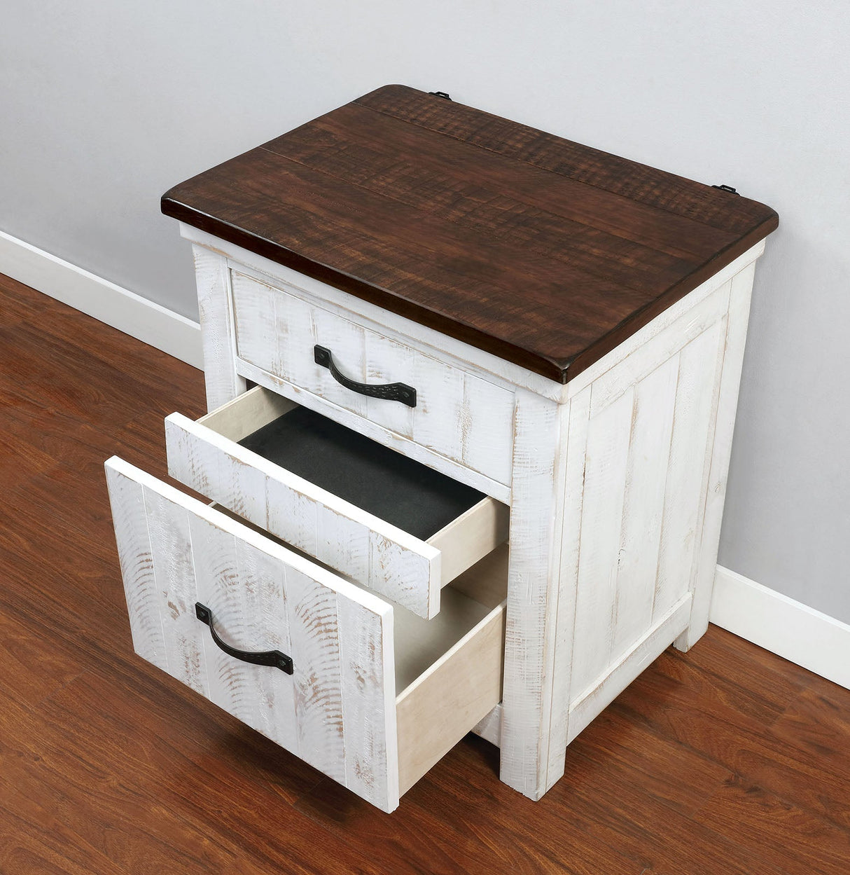 Alyson Distressed White/Walnut Night Stand