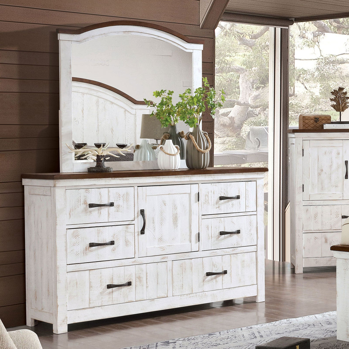 Alyson Distressed White/Walnut Dresser