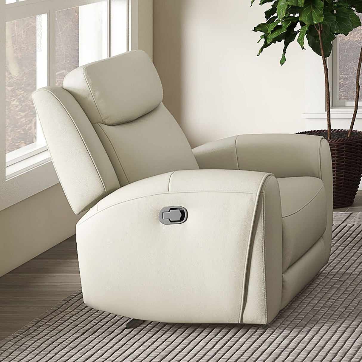 Jacobus Beige Manual Recliner - Leather