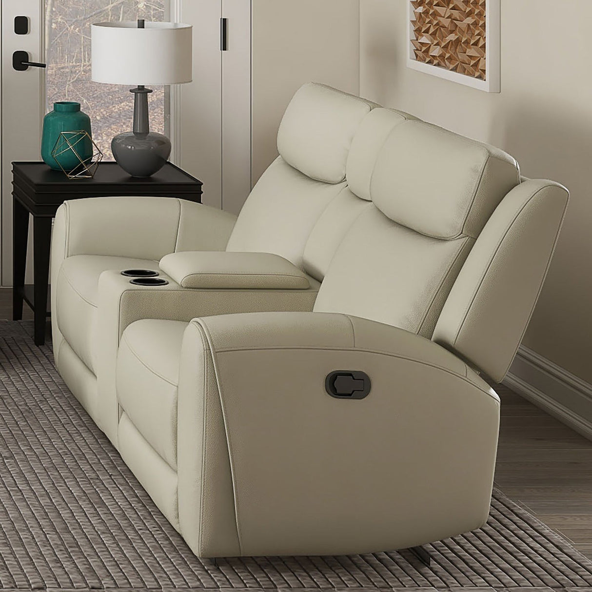 Jacobus Beige Manual Recliner Loveseat w/ Console