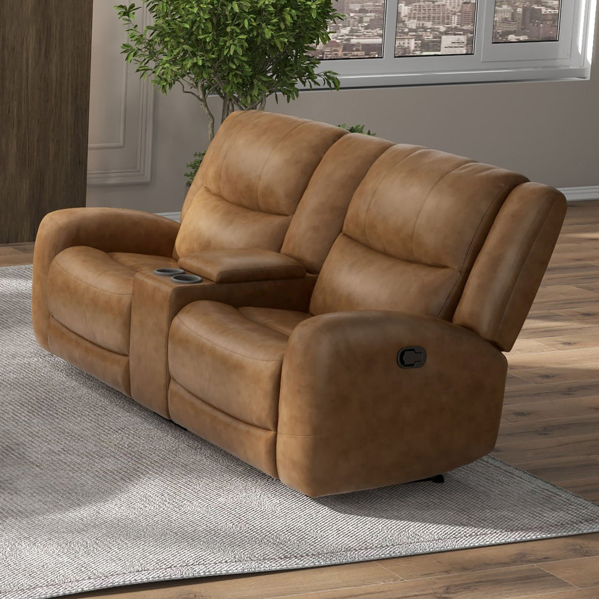 Leolinus Brown Manual Recliner Loveseat w/ Console