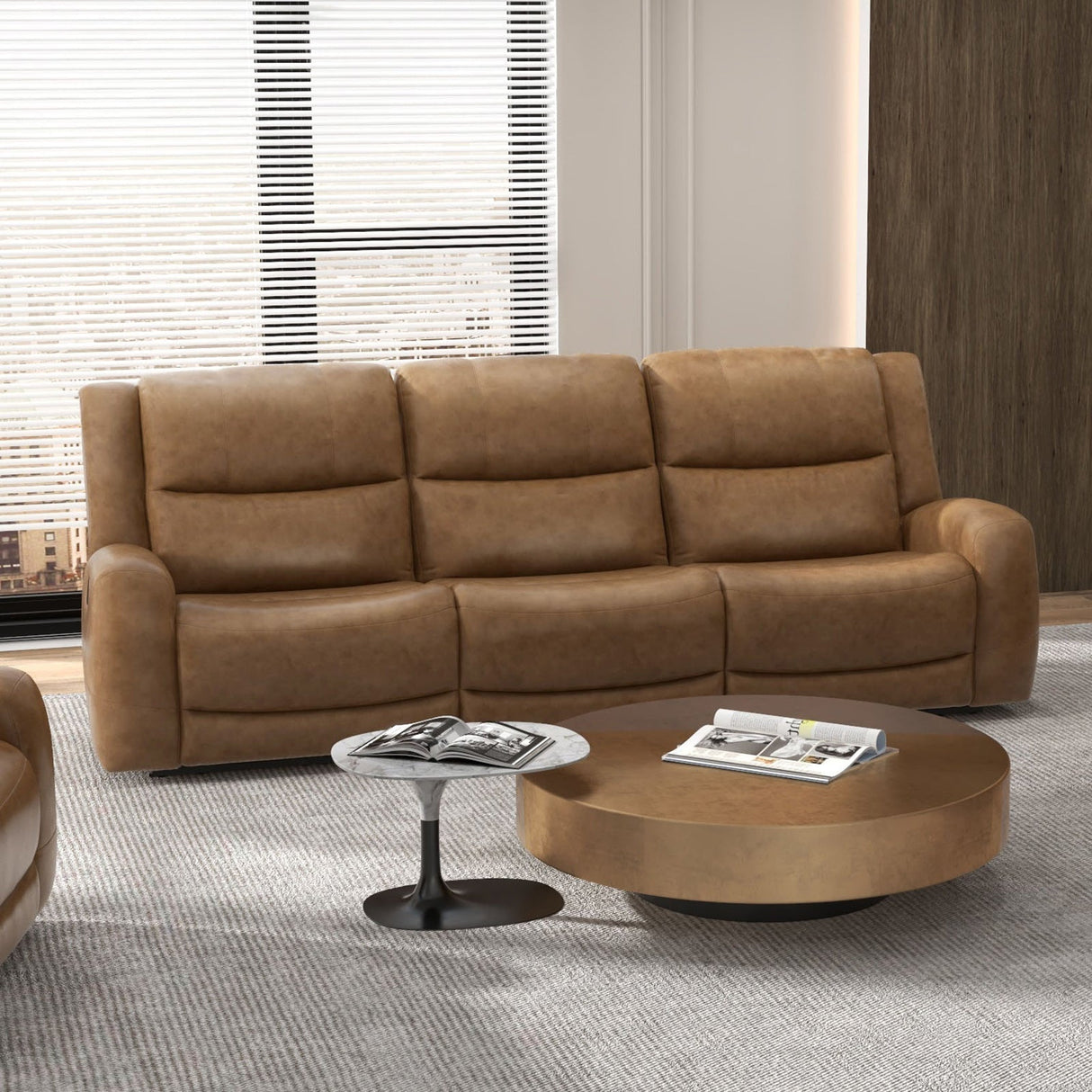 Leolinus Brown Manual Recliner Sofa