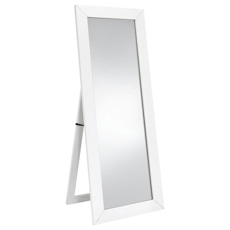 Cadence White Tempered Glass High Gloss Full Length Standing Mirror by Coaster at Eve Furniture