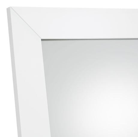 Cadence White Tempered Glass High Gloss Full Length Standing Mirror by Coaster at Eve Furniture